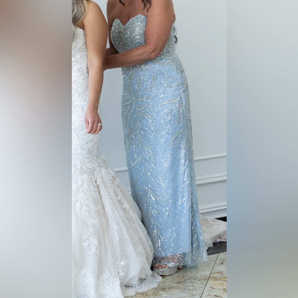 Mac Duggal Light Blue and Silver Embellished Gown